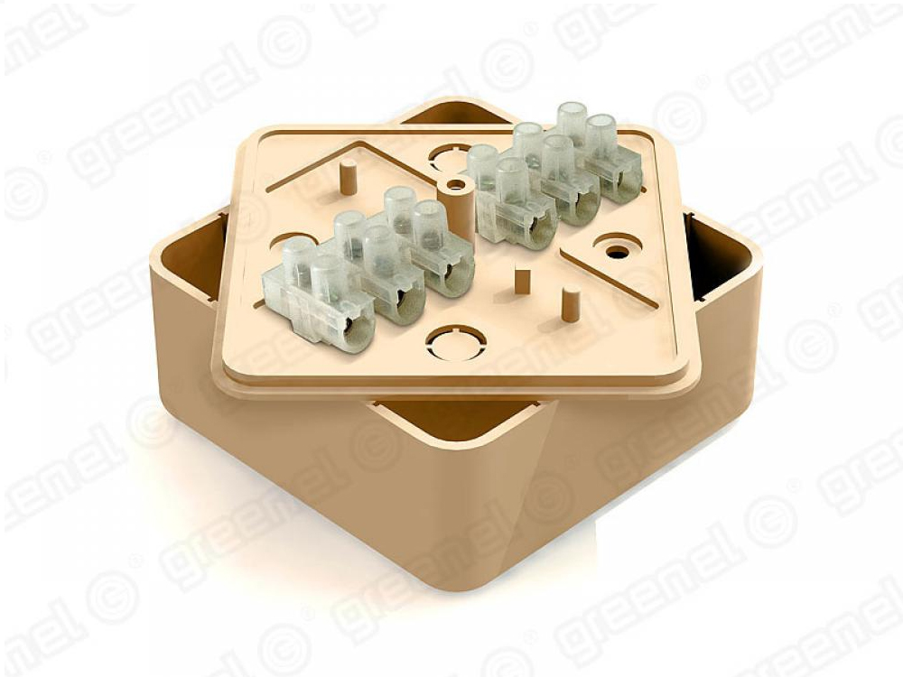 Коробка распределительная для наружного монтажа 75х75х28мм с клеммной колодкой ЗВИ-5 (1,5-4мм2) 6 кл